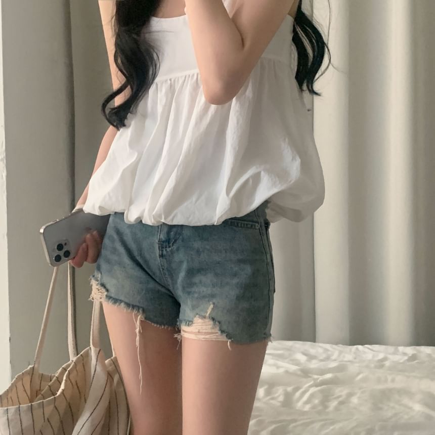 Scoop Neck Bubble Hem Plain Camisole Top