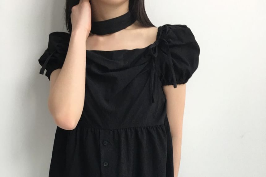 Puff Sleeve Square-Neck Peplum Blouse