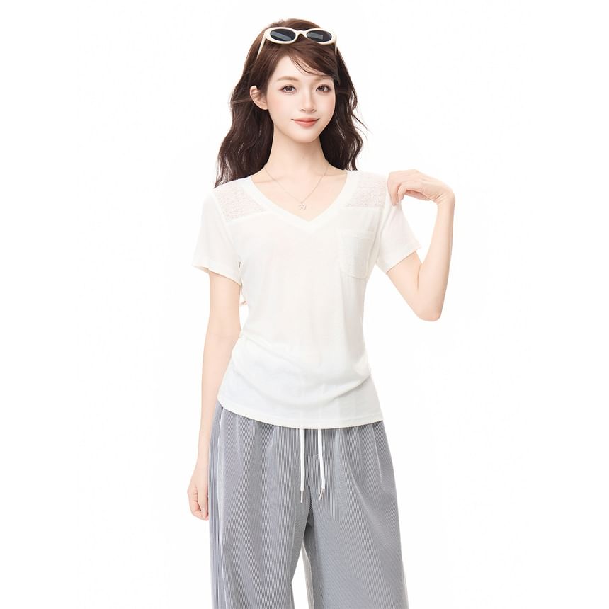 Short Sleeve V Neck Plain Slim Fit T Shirt