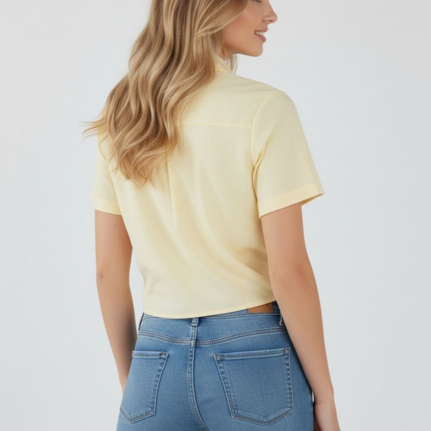 Short Sleeve Striped Knotted Crop Shirt