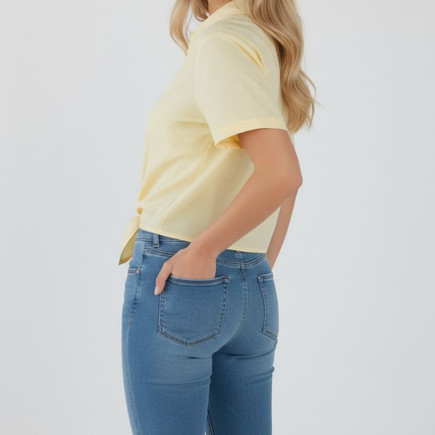 Short Sleeve Striped Knotted Crop Shirt