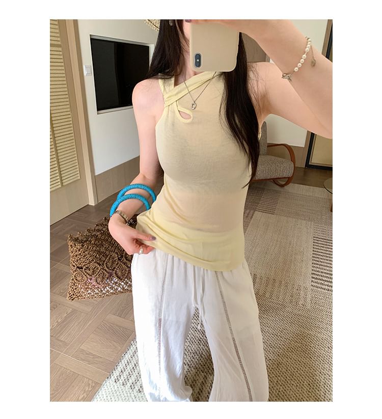 Sleeveless V-Neck Plain Asymmetrical Top