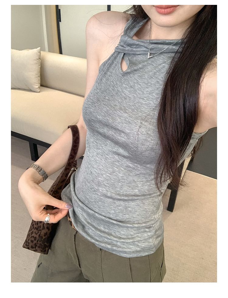 Sleeveless V-Neck Plain Asymmetrical Top