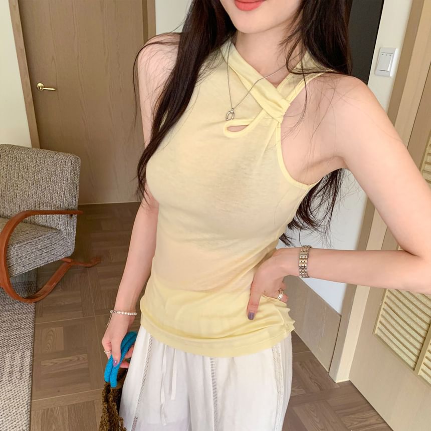 Sleeveless V-Neck Plain Asymmetrical Top