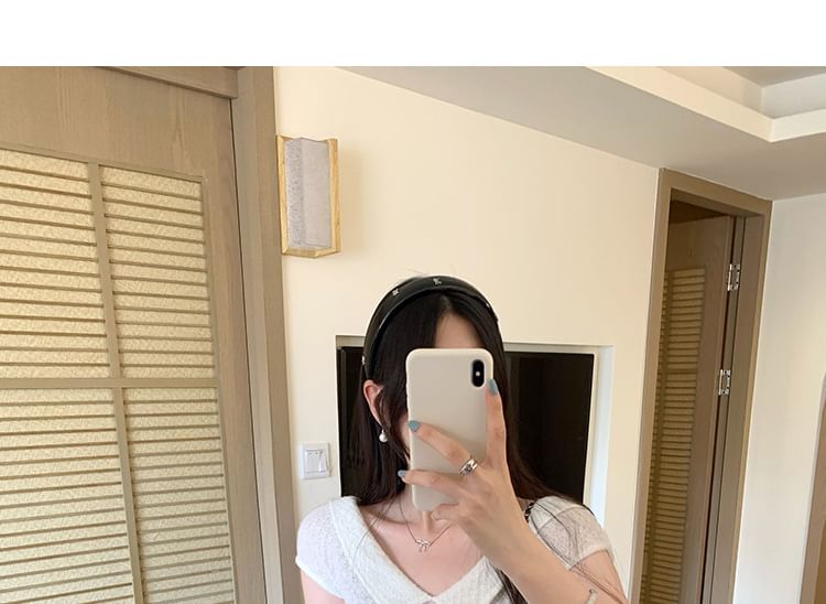 Short-Sleeve Collared Plain Textured Knit Top