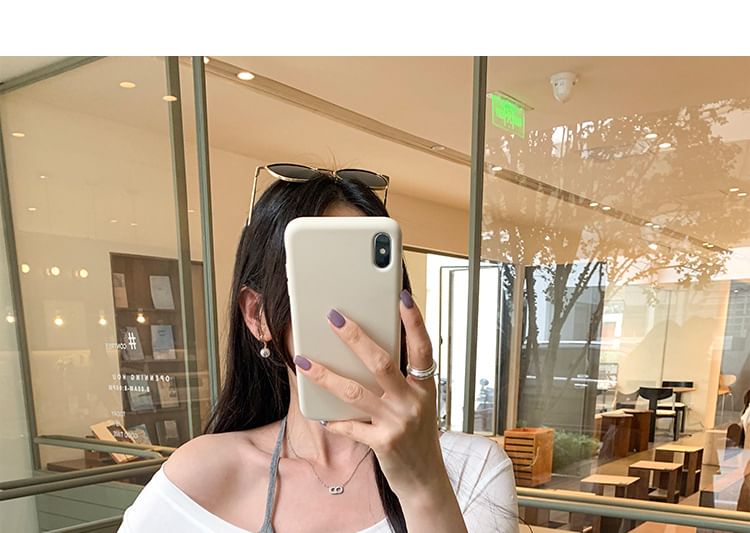 Short-Sleeve Off Shoulder Plain Asymmetrical T-Shirt