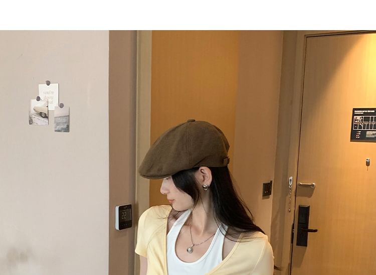 Short-Sleeve Halter Neck Mock Two Piece Crop T-Shirt