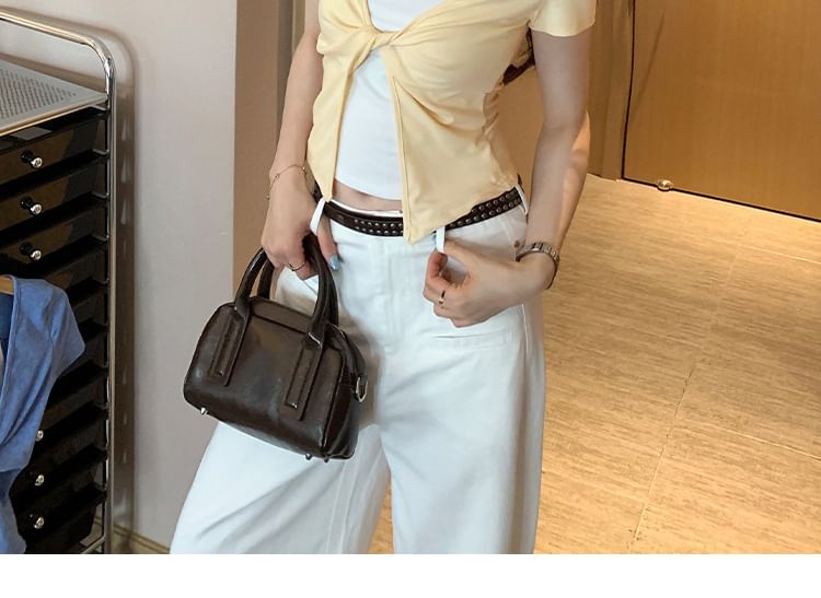 Short-Sleeve Halter Neck Mock Two Piece Crop T-Shirt