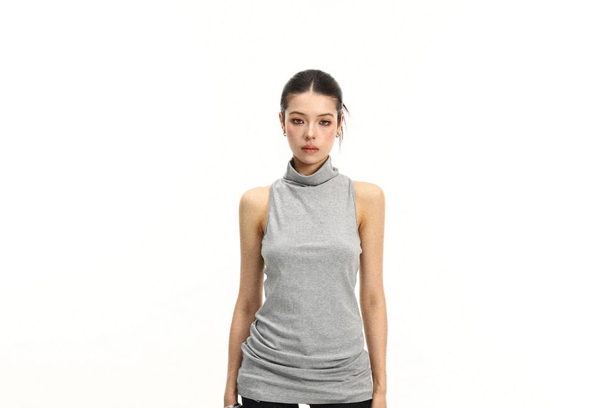 Turtleneck Plain Twisted Racerback Slim Fit Tank Top