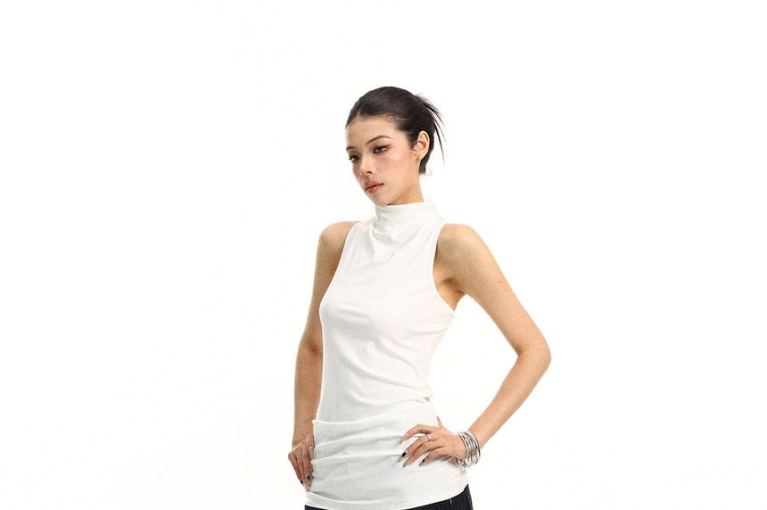 Turtleneck Plain Twisted Racerback Slim Fit Tank Top
