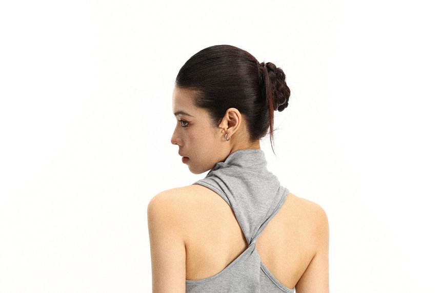 Turtleneck Plain Twisted Racerback Slim Fit Tank Top