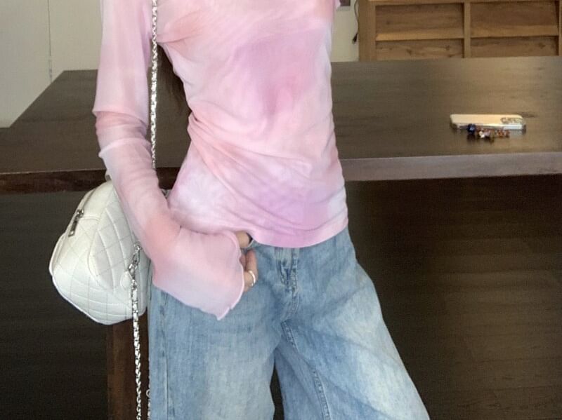 Long-Sleeve Mock Two Piece Tie-Dye T-Shirt
