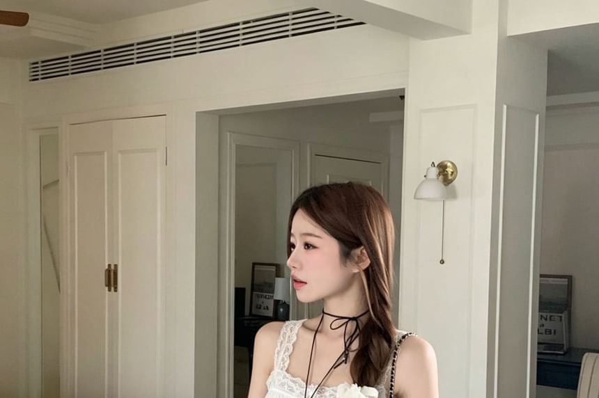 Spaghetti Strap Square Neck Plain Button Camisole Top