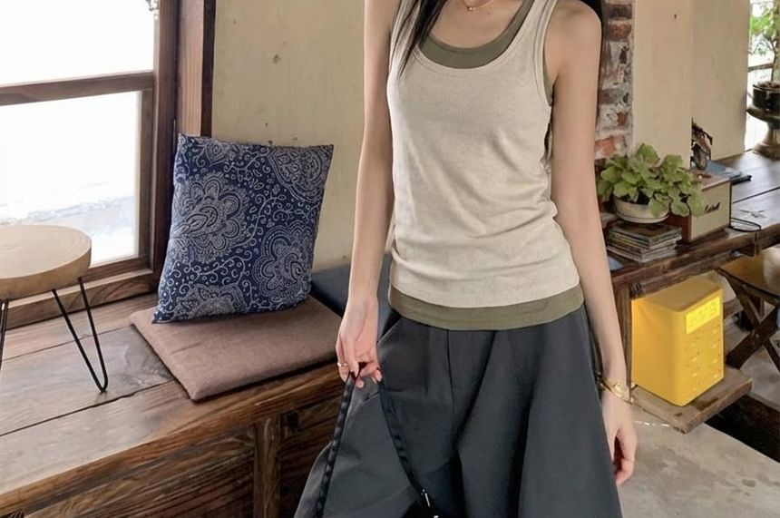 Scoop Neck Mock Two Piece Tank Top