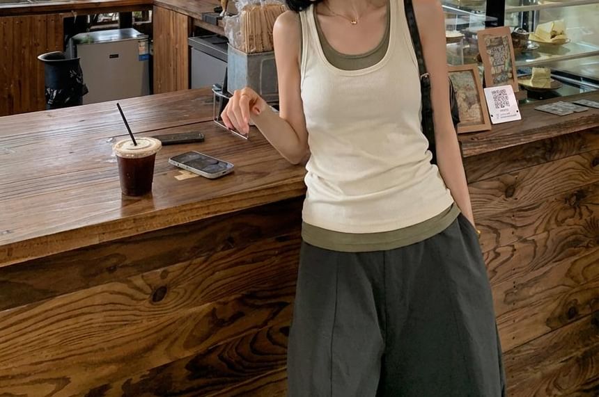 Scoop Neck Mock Two Piece Tank Top