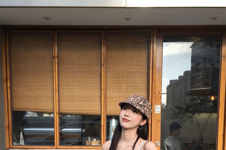 Spaghetti Strap Leopard Panel Camisole Top / Mid Rise Snake Print Midi A-Line Skirt