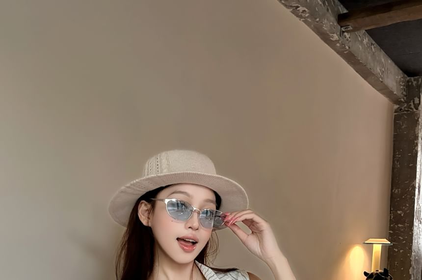 Sleeveless Collared Striped Button Up Shirt