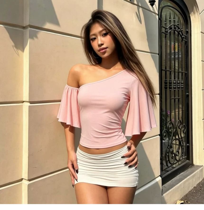 Cold Shoulder Bell Sleeve Slim-Fit T-Shirt