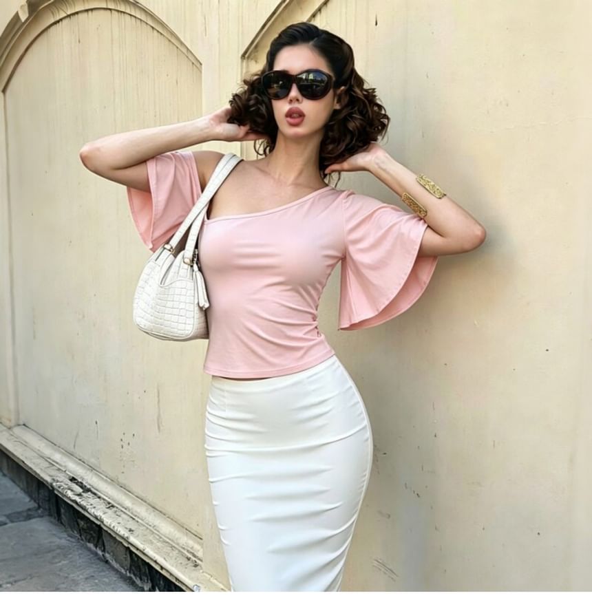 Cold Shoulder Bell Sleeve Slim-Fit T-Shirt