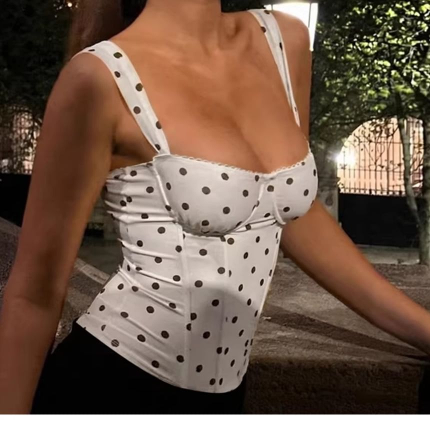 Polka Dot Square-Neck Corset Tank Top