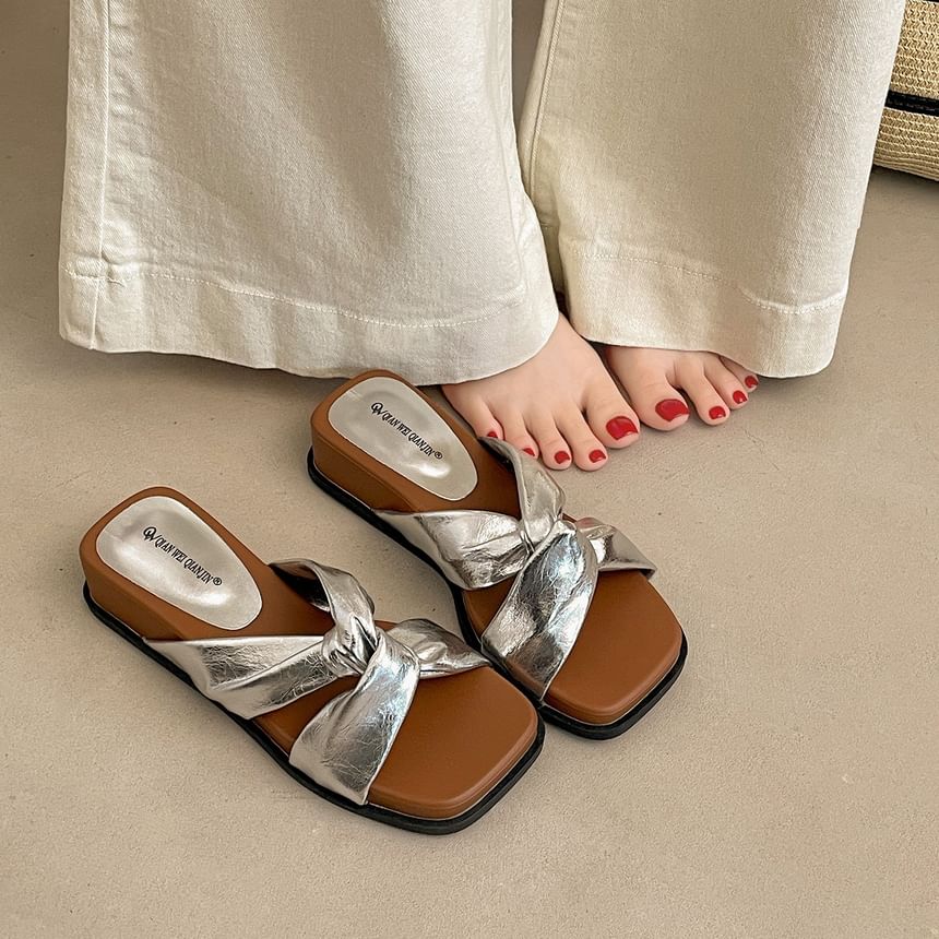 Platform Ruched Slide Sandals