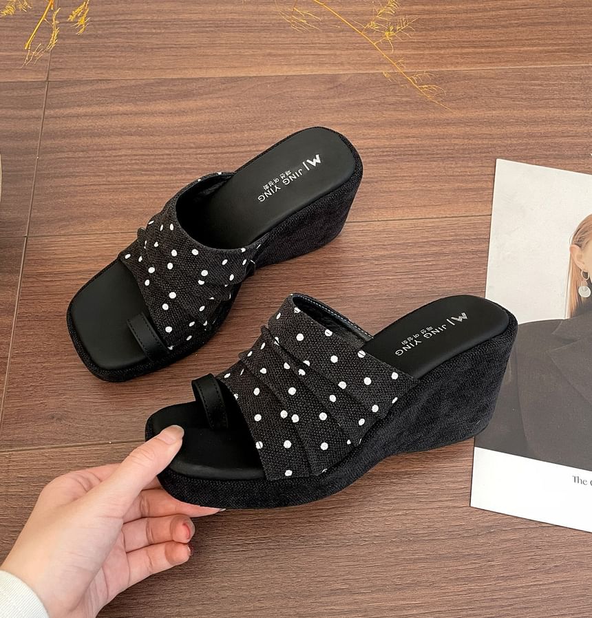 Platform Polka Dot Wedge Slide Sandals