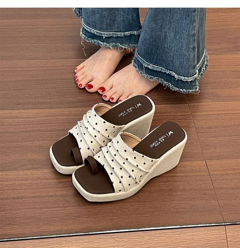Platform Polka Dot Wedge Slide Sandals