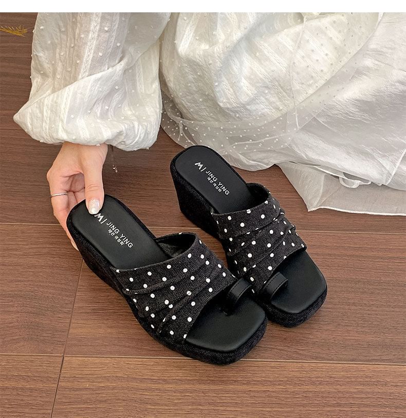 Platform Polka Dot Wedge Slide Sandals