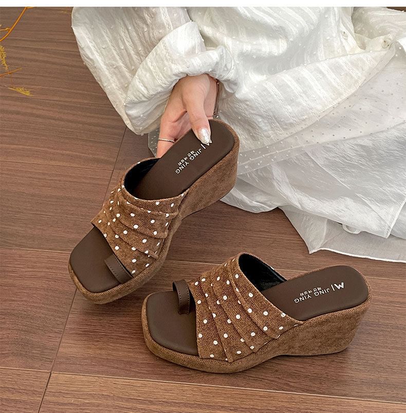 Platform Polka Dot Wedge Slide Sandals