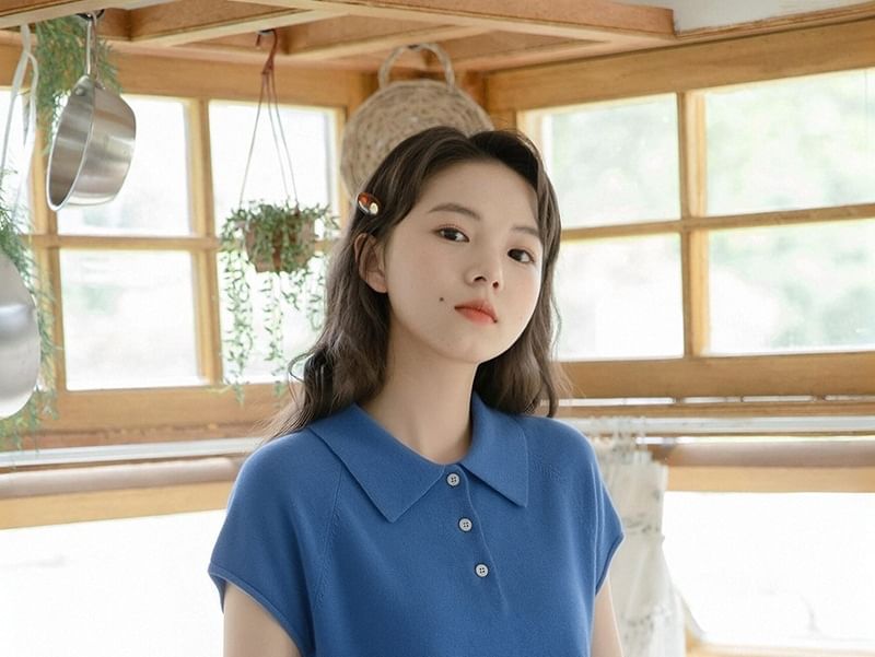 Short Sleeve Plain Knit Polo Shirt