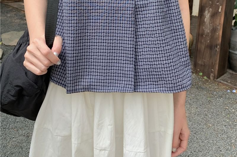 Puff-Sleeve Plaid Blouse