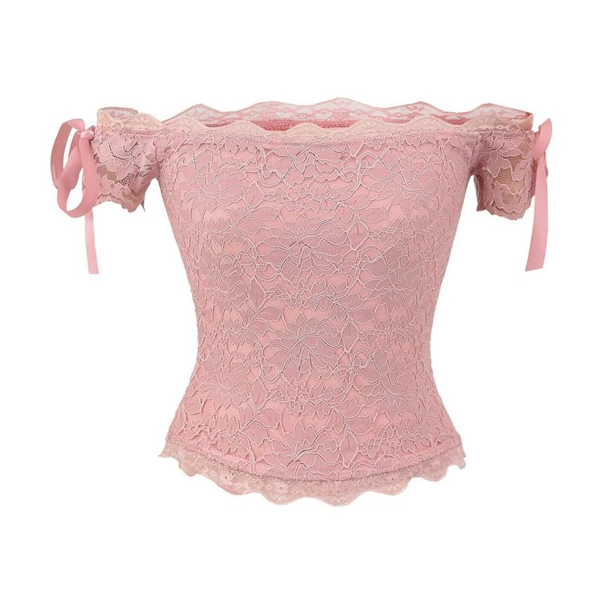 Sleeveless Off Shoulder Plain Bow Lace Top