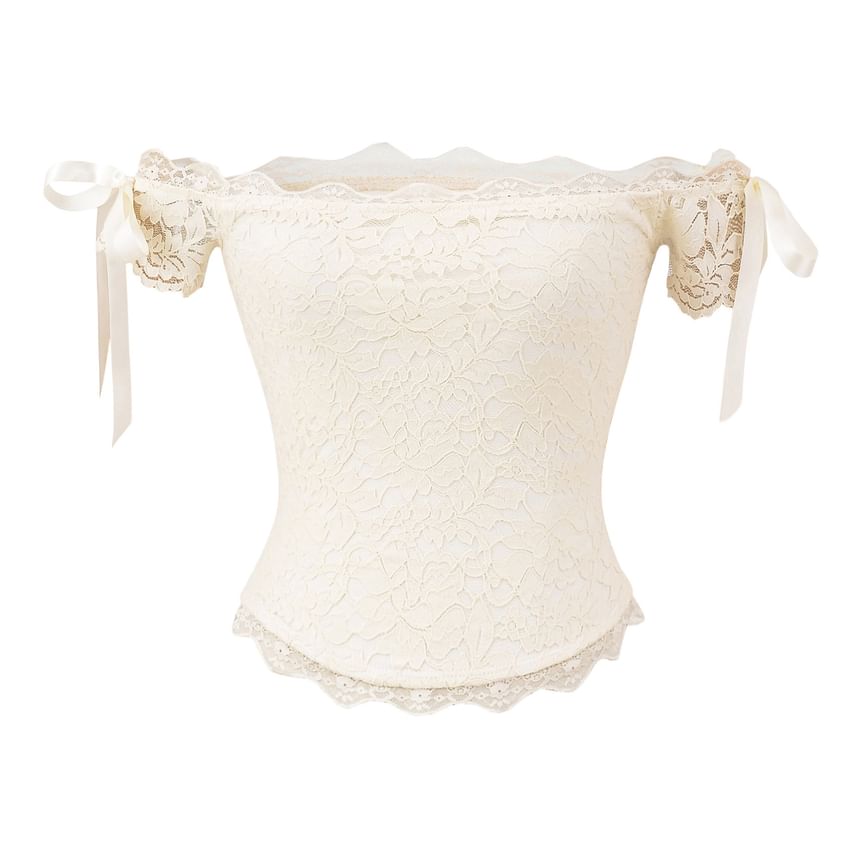 Sleeveless Off Shoulder Plain Bow Lace Top