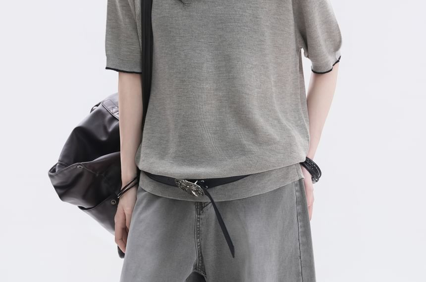 Elbow-Sleeve Crew Neck Plain Oversized Knit Top