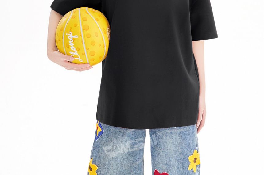 Short-Sleeve Crew Neck Plain Oversized T-Shirt
