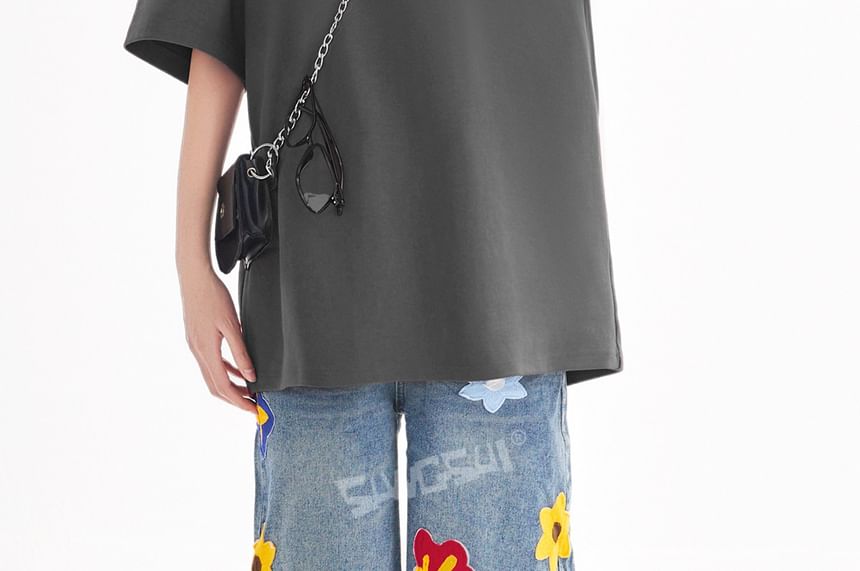 Short-Sleeve Crew Neck Plain Oversized T-Shirt