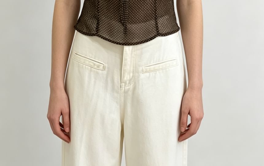 Puff-Sleeve Polka Dot Sheer Tie-Front Blouse