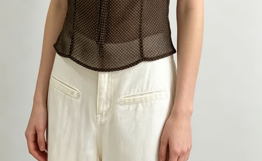 Polka Dot Puff Sleeve Sheer Tie-Front Blouse
