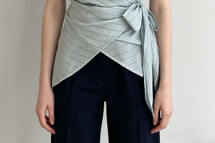Striped Tie-Waist Asymmetric Hem Shirt