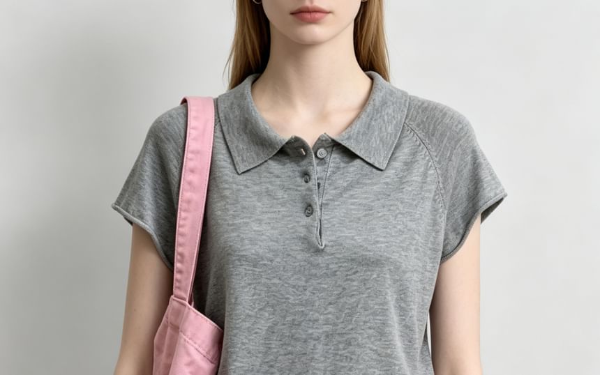 Knitted Plain Short Sleeve Polo Top