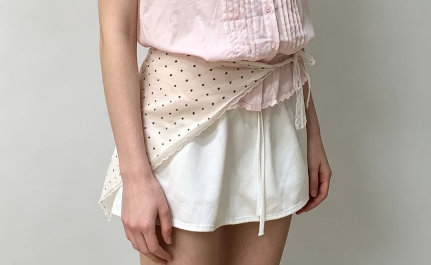 Cap Sleeve Lace-Trim Pleated Square-Neck Blouse