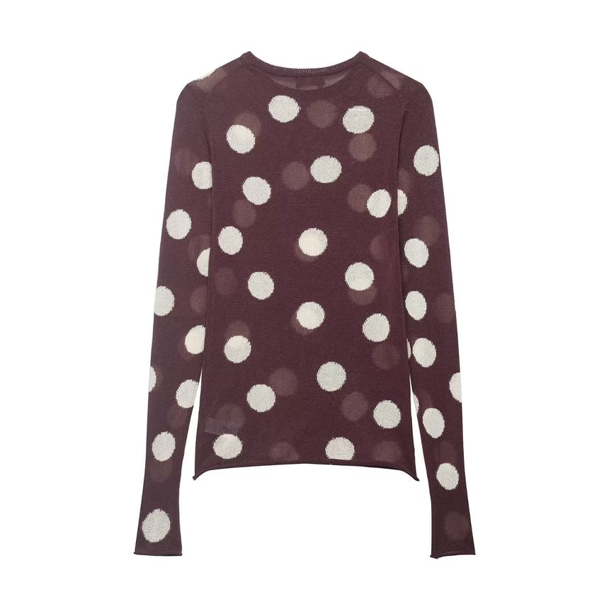 Long Sleeve Crew Neck Polka Dot Knit Top