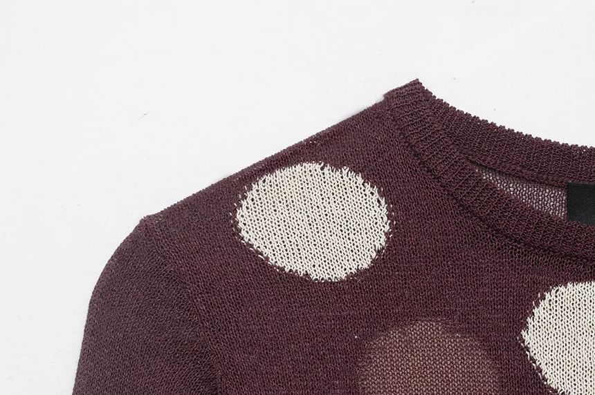 Long Sleeve Crew Neck Polka Dot Knit Top