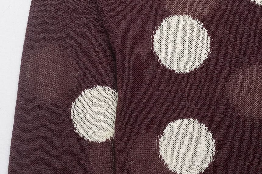 Long Sleeve Crew Neck Polka Dot Knit Top