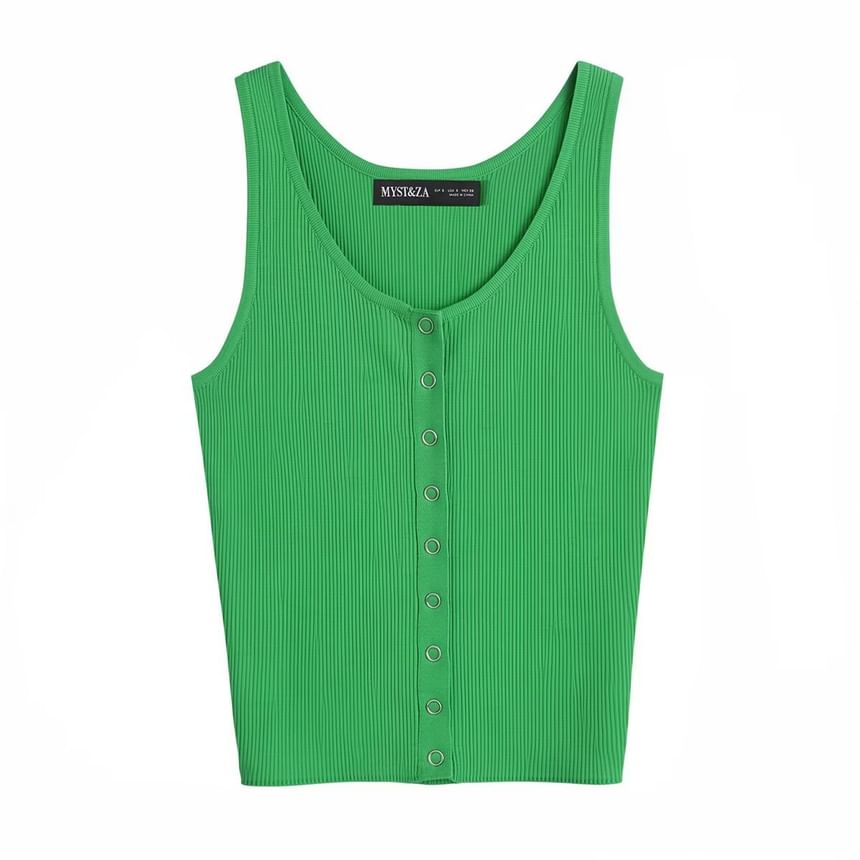 Plain Ribbed Button Up Tank Top
