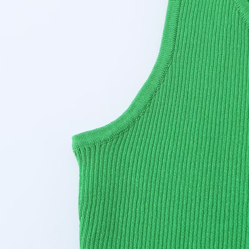 Plain Ribbed Button Up Tank Top