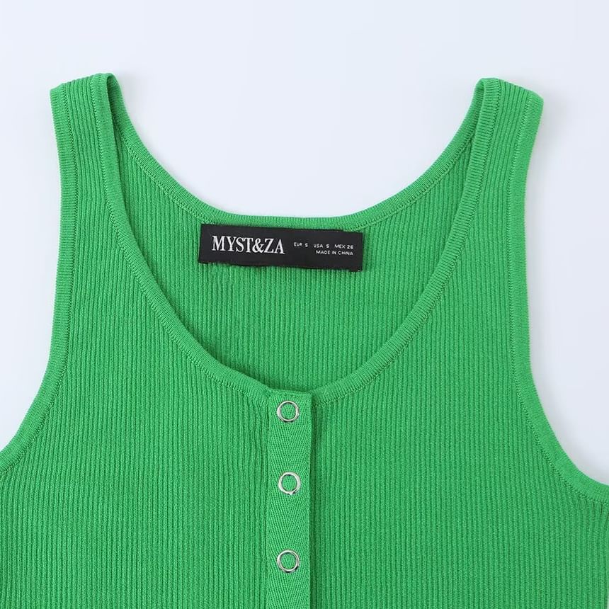 Plain Ribbed Button Up Tank Top