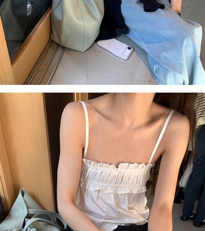 Cropped Ruffle Camisole in Solid Color