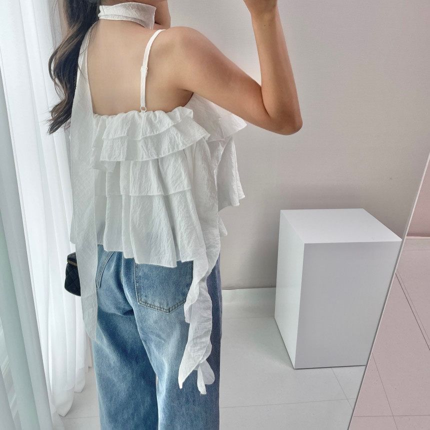 Tiered Ruffle Crop Camisole Set with Scarf