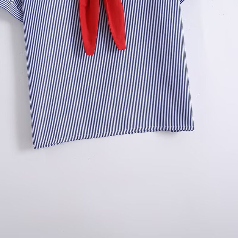 Striped Sailor Collar Puff Sleeve Blouse
